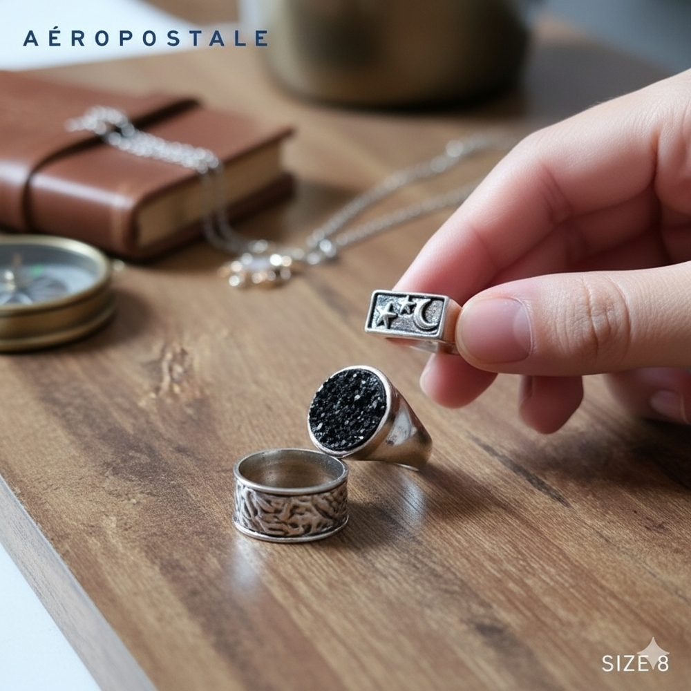 Aeropastle 3pk Rings black druzy/ silver space